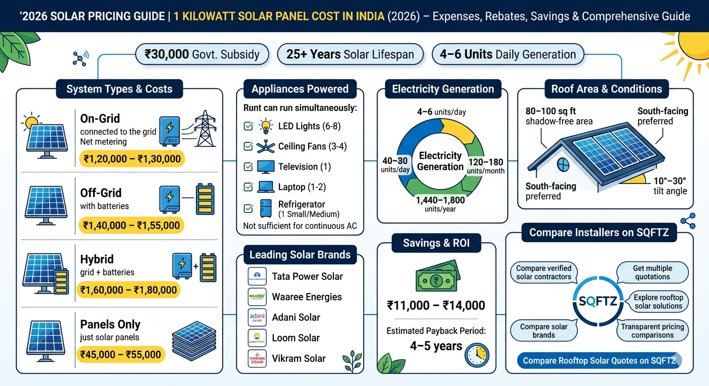 1 Kilowatt Solar Panel Cost in India